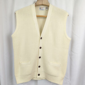 Men's Vintage London Fog Cream Knit Sweater Cardigan Vest XL Tall